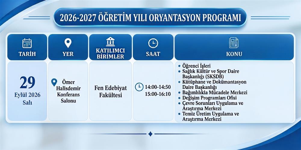 2026-2027 Öğretim Yılı Oryantasyon Programı